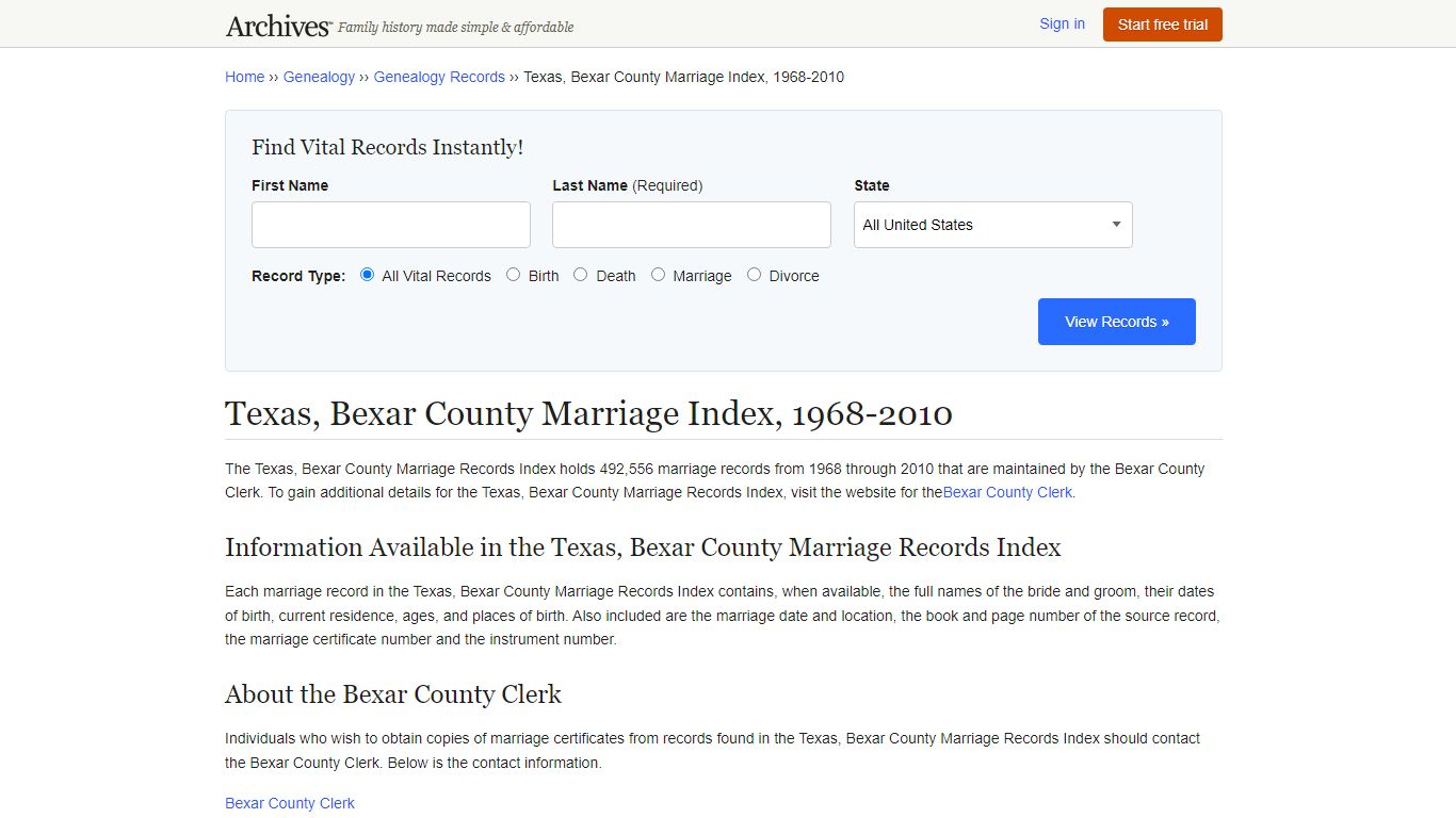 Texas, Bexar County Marriage Records | Search Indexes & Collections