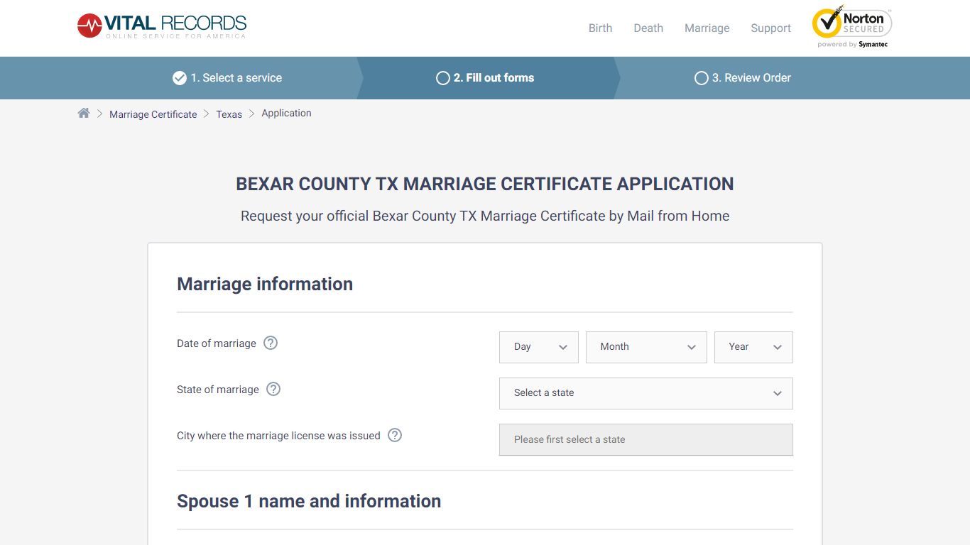 Bexar County TX Marriage Certificate Application - Vital Records Online